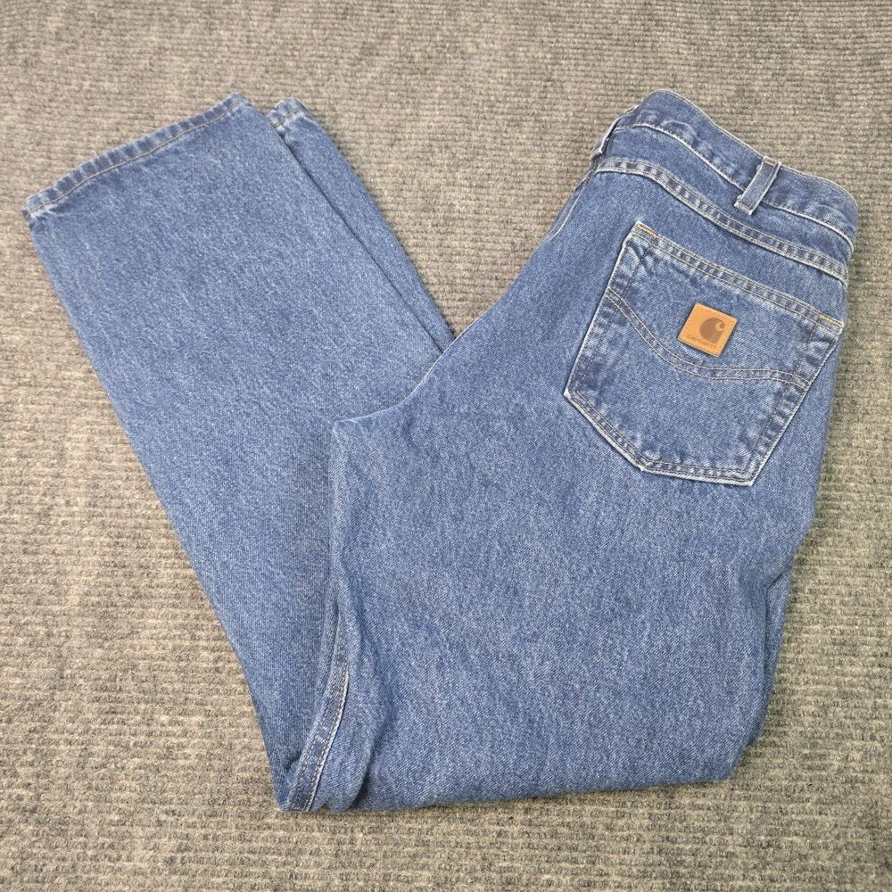 Carhartt Traditional Fit Straight Mens 34x30 Blue Denim Jean B18DST Work Vintage